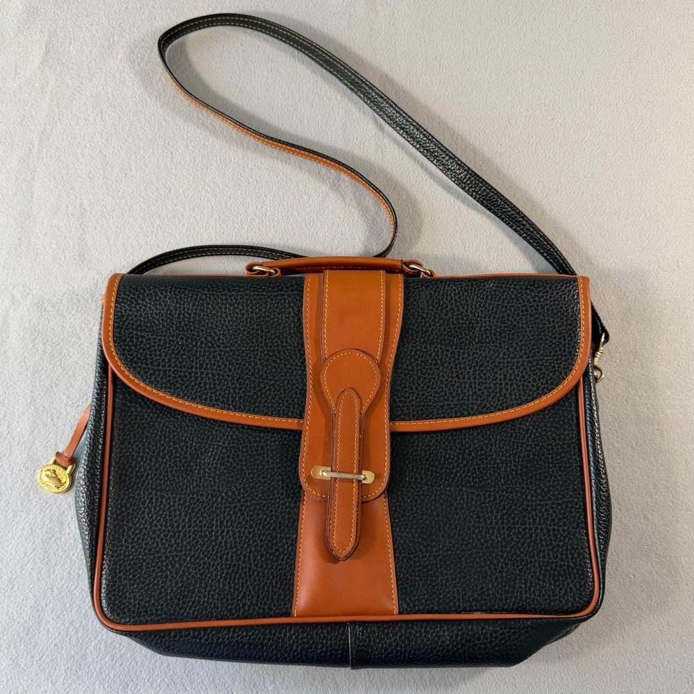 Dooney & Bourke Vintage Leather Briefcase Satchel Bag Black British Tan